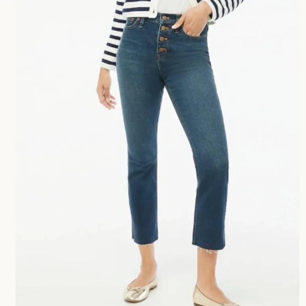 J Crew dark denim high rise crop flare jeans Womens 27 stretch cotton preppy